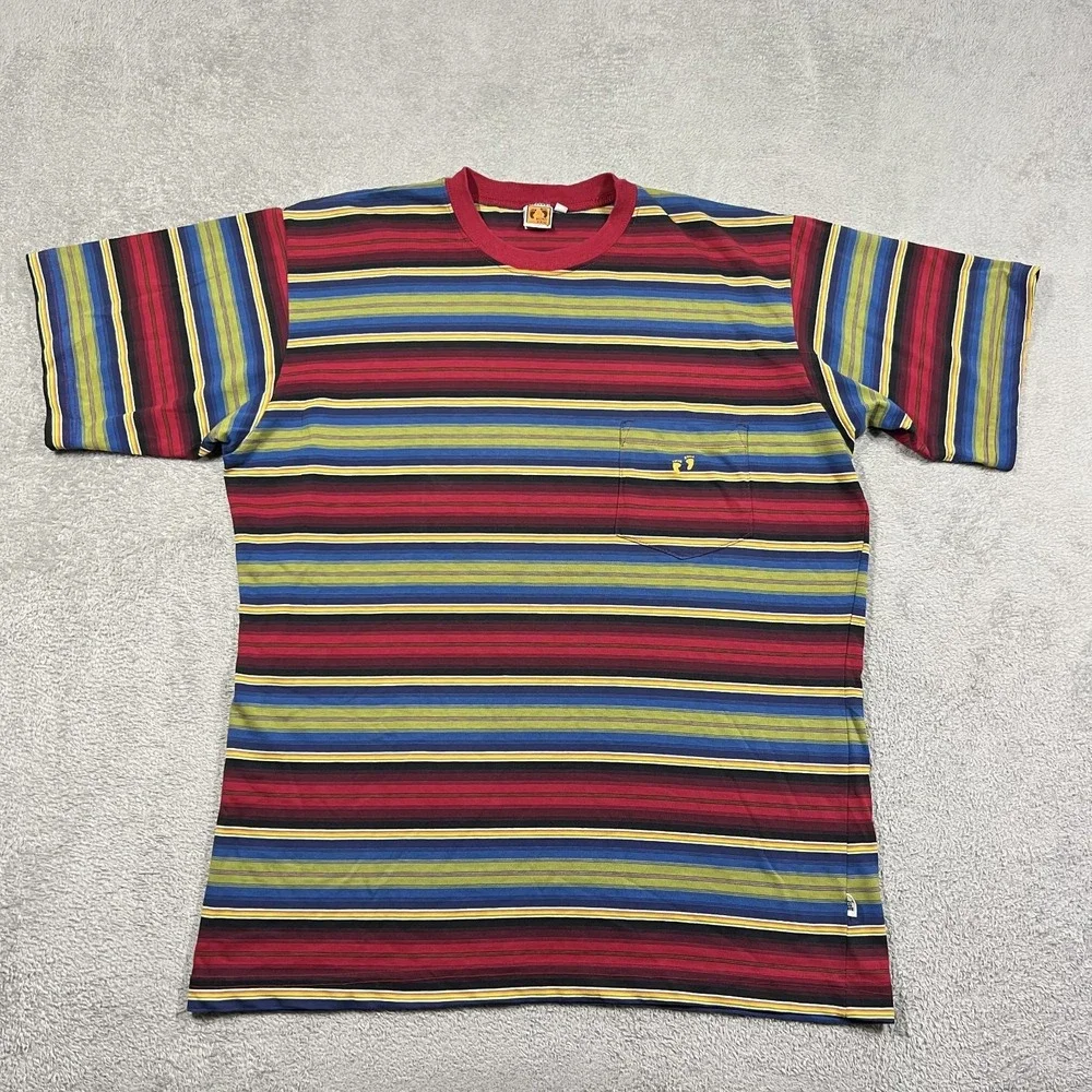 Vintage Hang Ten Tee Shirt Mens XL Multicolored Striped Pocket Made in USA